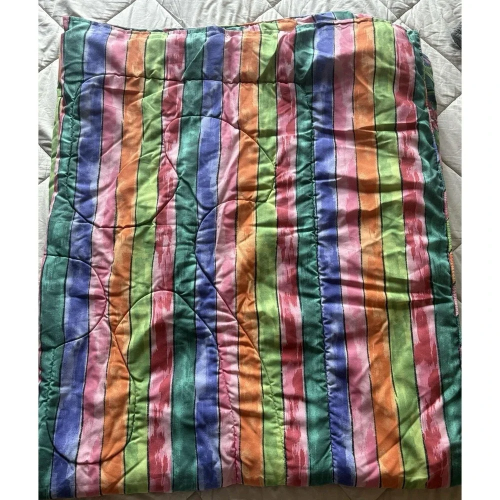 Vintage Tropical Print Floral Print Reversible Abstract Striped FULL Comforter